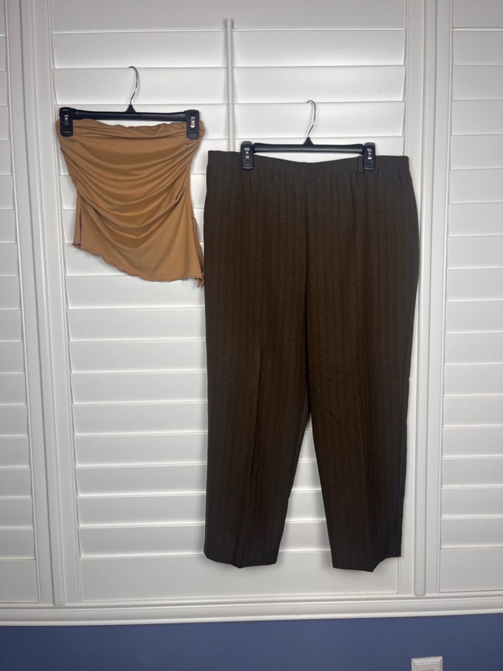 Alfred Dunner Brown Pinstripe Straight Leg Trousers Size 14p Soft academia
